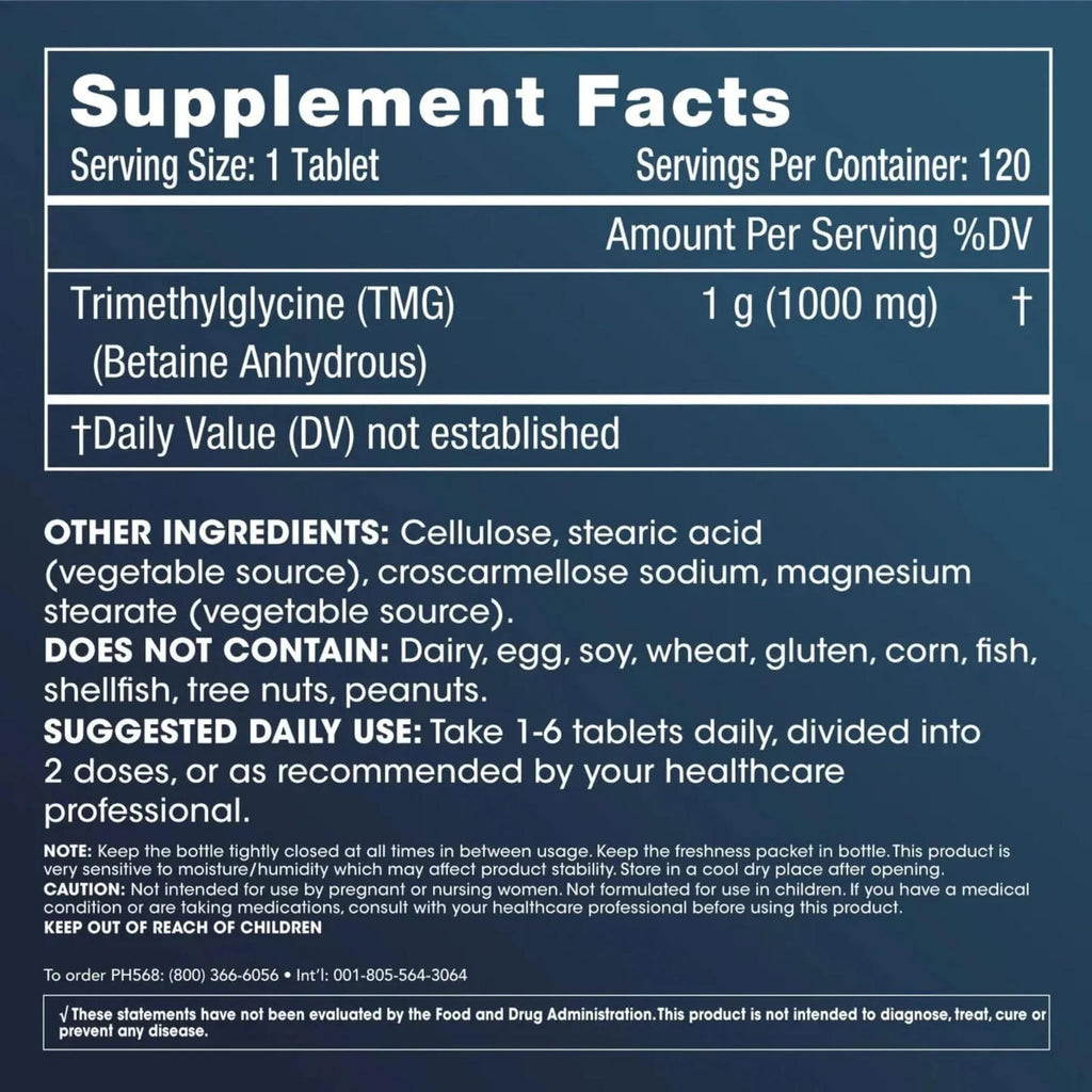 Prohealth TMG Pro 1000mg 120 tabletas – Trimetilglicina de alta pureza
